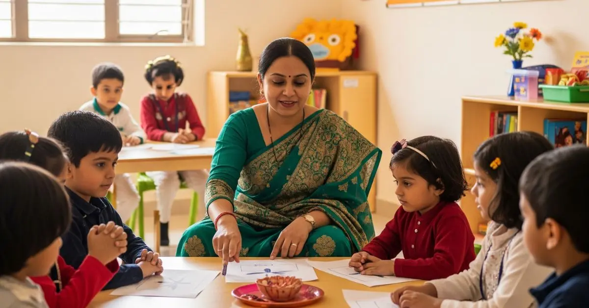 A teacher engaged in SEL activities in school