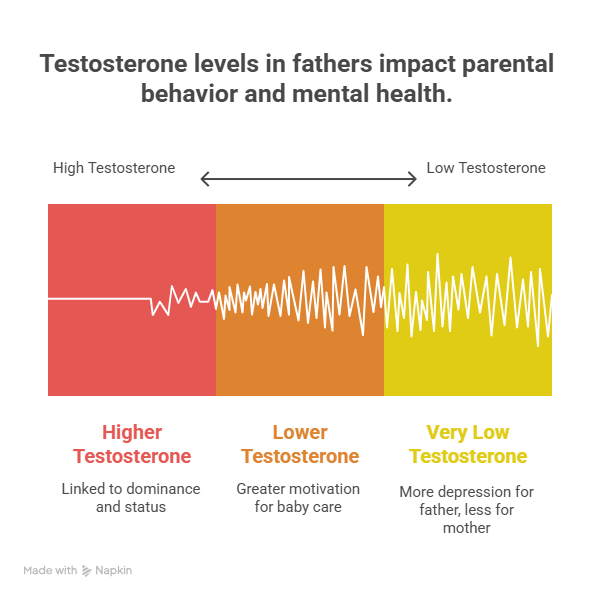 Testosterone levels in fathers impact parental behavior and mental health