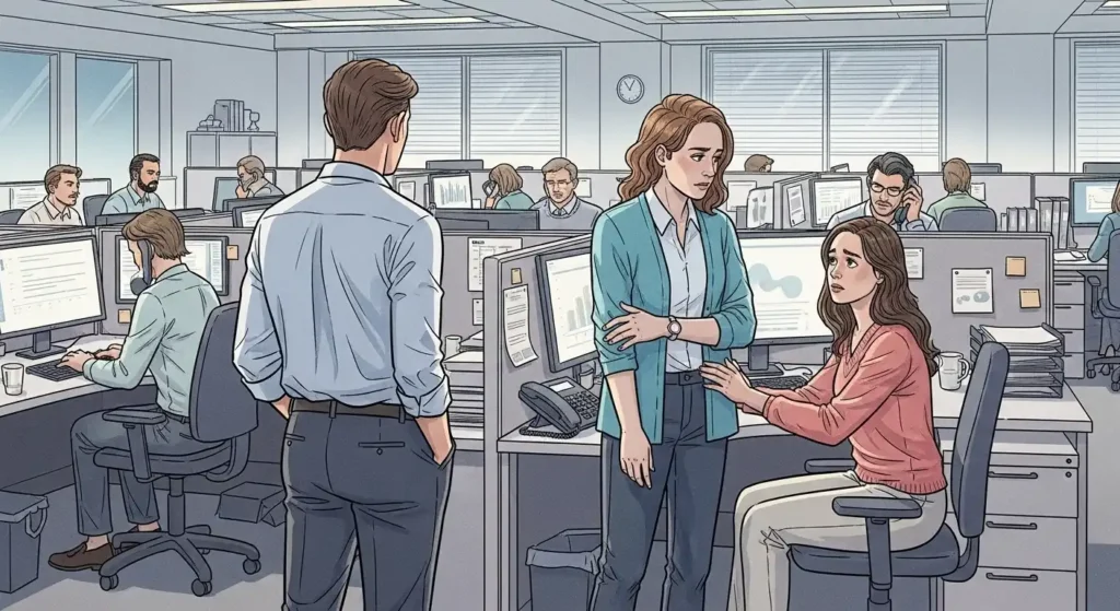 Autistic individual navigating office 