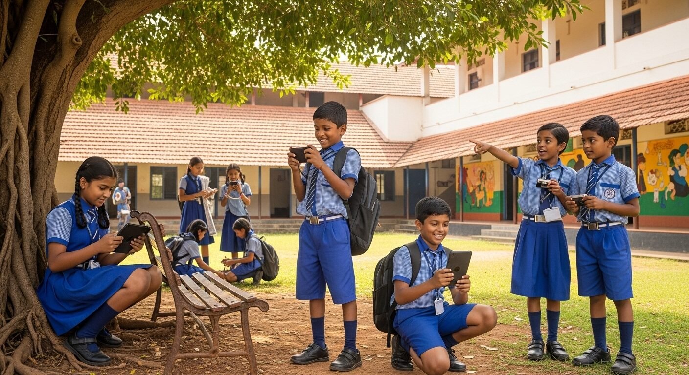 Students recording favourite spots in school