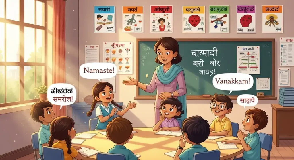 Teachers teaching different languages to children