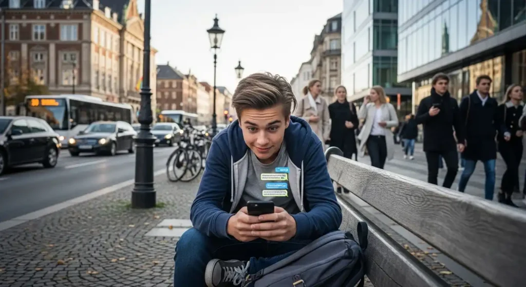 Tennage boy talking to chatBot 