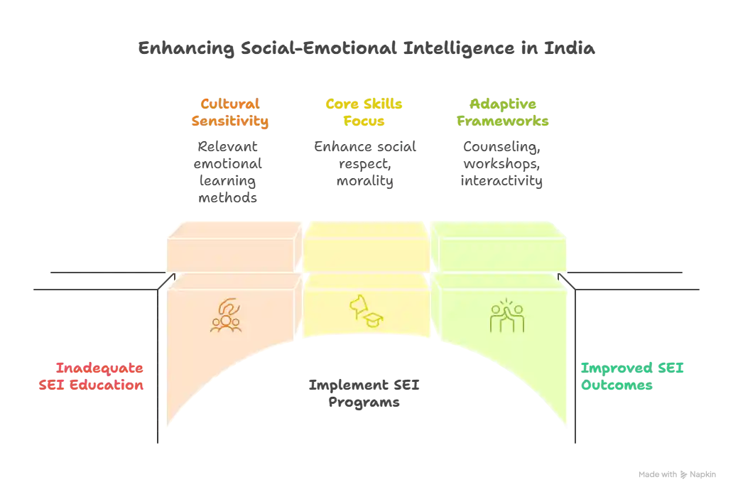 Architectural diagram showing a three-part arch structure representing the foundation of 'Inclusive Multi-Ethnic Education Programs' supporting three pillars of learning: 'Social Intelligence,' 'Emotional Intelligence,' and 'Spiritual Intelligence.'