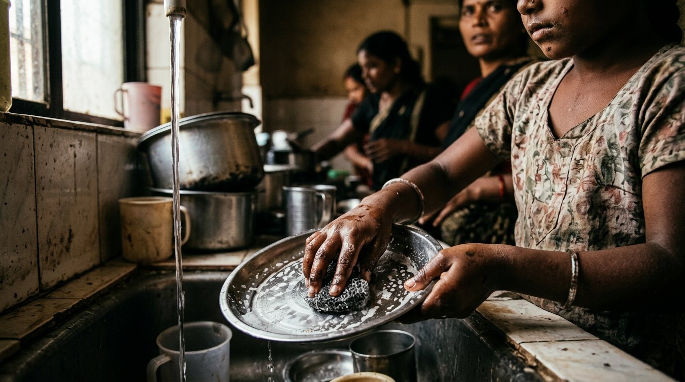A parentified child doing chores