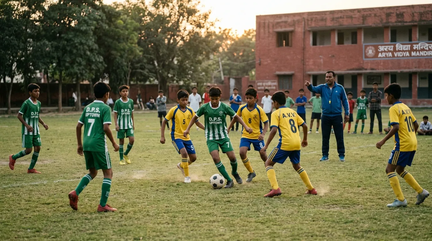 Indian school boys playing organized football