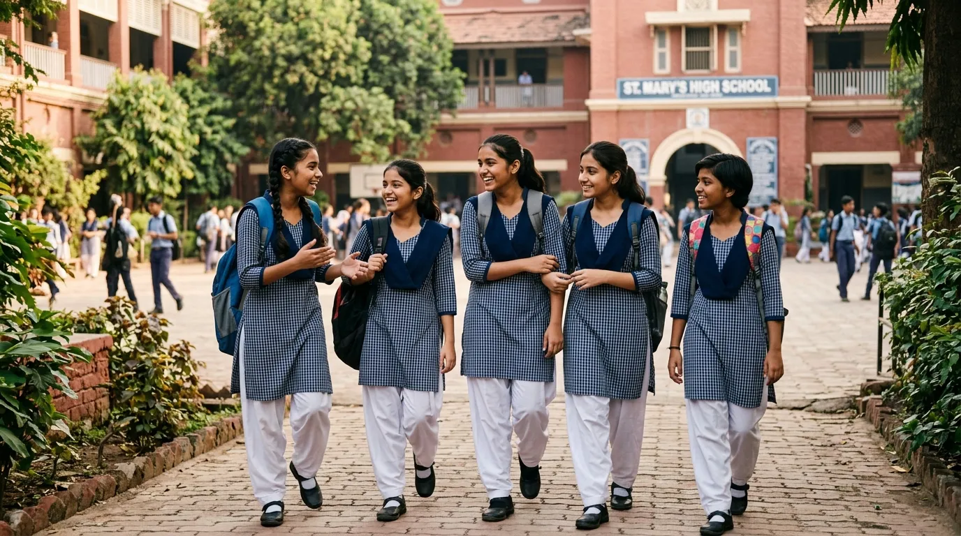 Indian school girls walking and socializing