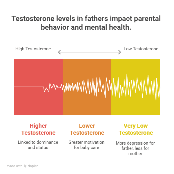 Testosterone levels in fathers impact parental behavior and mental health